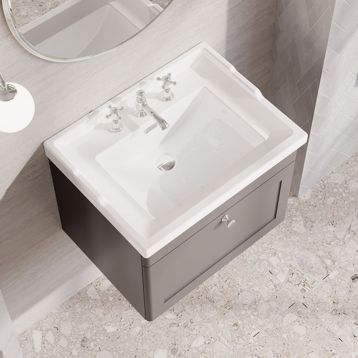 Modern Splash 600mm Satin Grey 1 Drawer Wall Hung Vanity Unit With 3 Tap Hole Basin