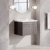 Modern Splash 600mm Satin Grey 1 Drawer Wall Hung Vanity Unit With 3 Tap Hole Basin