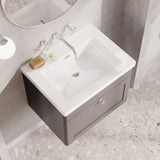 Modern Splash 600mm Satin Grey 1 Drawer Wall Hung Vanity Unit With Fireclay Basin