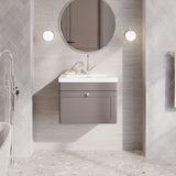 Modern Splash 600mm Satin Grey 1 Drawer Wall Hung Vanity Unit With 1 Tap Hole Fireclay Basin