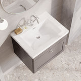 Modern Splash 600mm Satin Grey 1 Drawer Wall Hung Vanity Unit With 1 Tap Hole Fireclay Basin