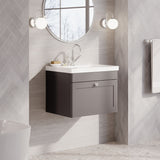Modern Splash 600mm Satin Grey 1 Drawer Wall Hung Vanity Unit With 1 Tap Hole Fireclay Basin