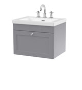 Modern Splash 600mm Satin Grey 1 Drawer Wall Hung Vanity Unit With 3 Tap Hole Fireclay Basin
