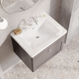 Modern Splash 600mm Satin Grey 1 Drawer Wall Hung Vanity Unit With 3 Tap Hole Fireclay Basin