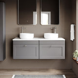 Modern Splash 1200mm Satin Grey 2 Drawer Wall Hung Vanity With White Marble Worktop