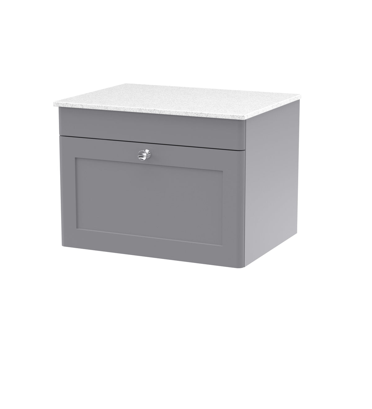 Modern Splash 600mm Satin Grey 1 Drawer Wall Hung Vanity Unit With White Marble Worktop