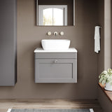 Modern Splash 600mm Satin Grey 1 Drawer Wall Hung Vanity Unit With White Marble Worktop