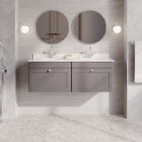 Modern Splash 1200mm Satin Grey 2 Drawer Wall Hung Vanity Unit With 2 Tap Hole Marble Basin