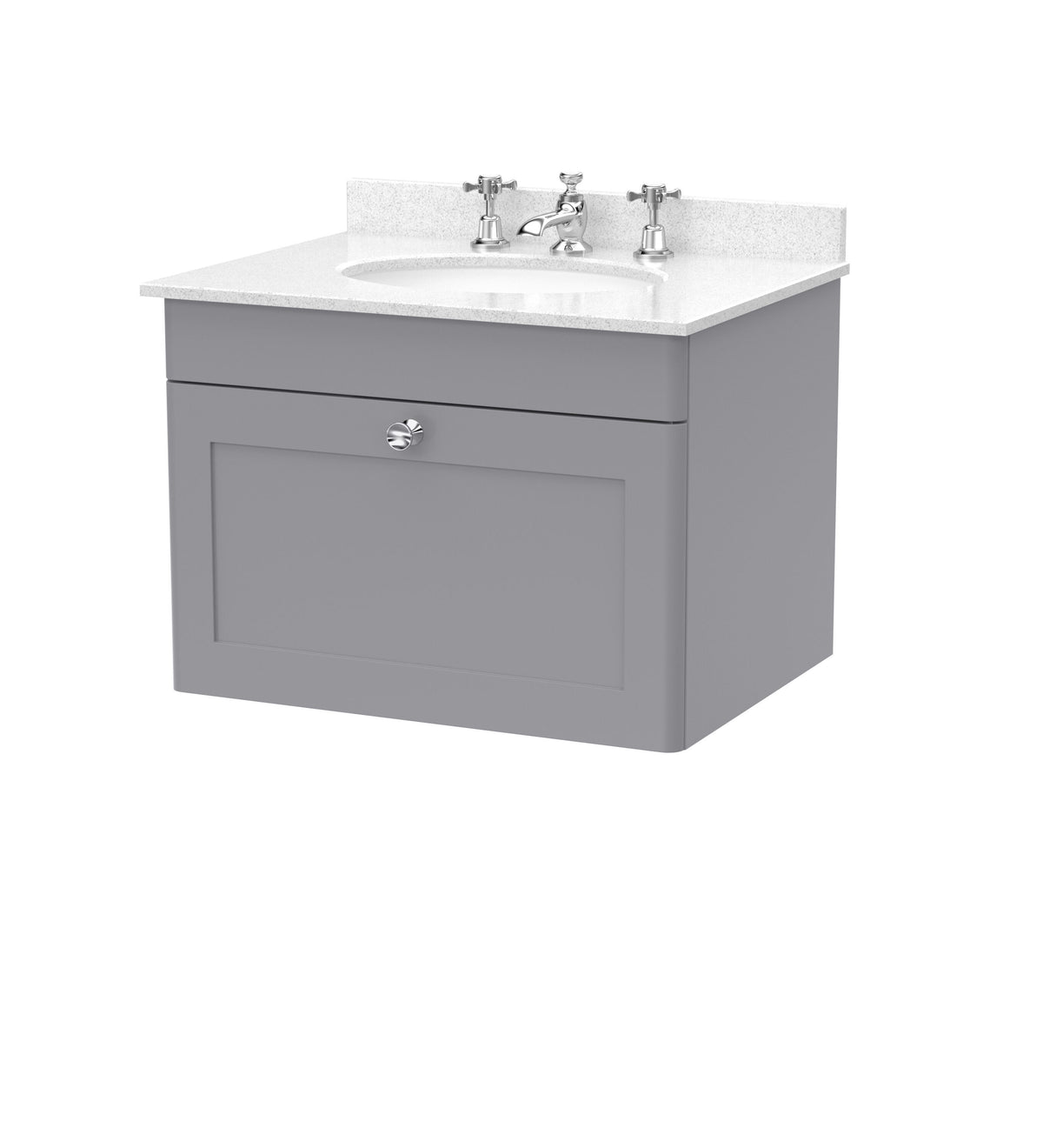 Modern Splash 600mm Satin Grey 1 Drawer Wall Hung Vanity Unit With 3 Tap Hole Marble Basin