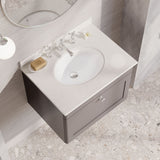 Modern Splash 600mm Satin Grey 1 Drawer Wall Hung Vanity Unit With 3 Tap Hole Marble Basin