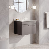 Modern Splash 600mm Satin Grey 1 Drawer Wall Hung Vanity Unit With 3 Tap Hole Marble Basin