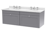 Modern Splash 1200mm Satin Grey 2 Drawer Wall Hung Vanity Unit With 6 Tap Hole Marble Basin