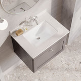 Modern Splash 600mm Satin Grey 1 Drawer Wall Hung Vanity Unit With 1 Tap Hole Marble Basin