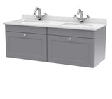 Modern Splash 1200mm Satin Grey 2 Drawer Wall Hung Vanity With Twin Marble Basin