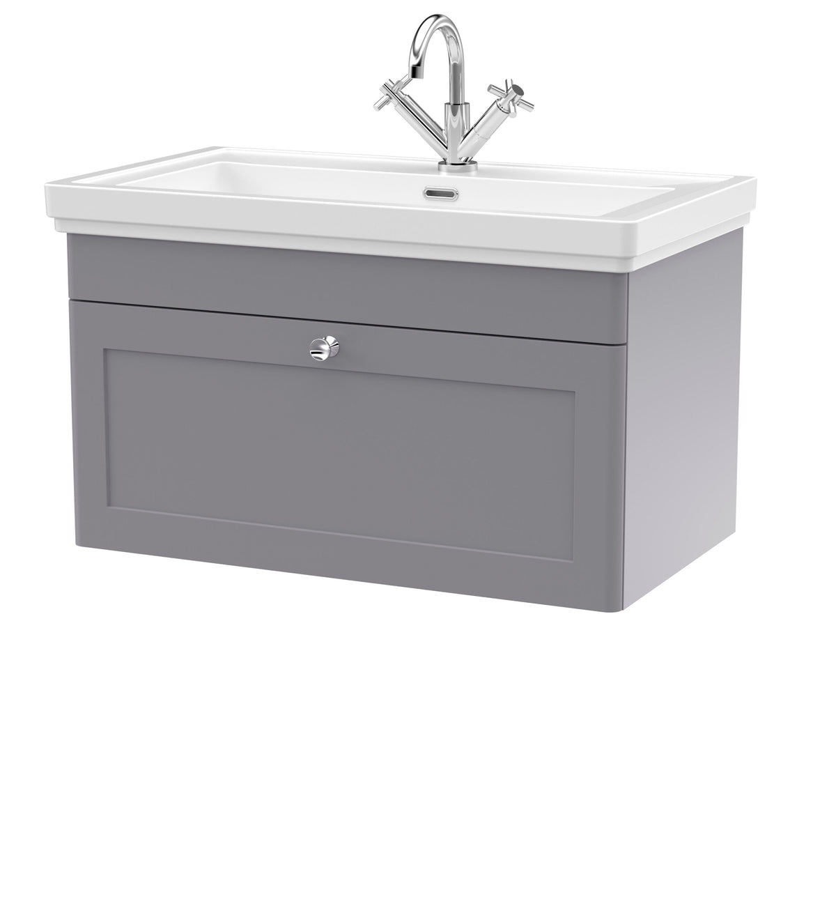 Modern Splash 800mm Satin Grey 1 Drawer Wall Hung Vanity Unit With 1 Tap Hole Basin With Ceramic Basin