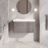 Modern Splash 800mm Satin Grey 1 Drawer Wall Hung Vanity Unit With 1 Tap Hole Basin With Ceramic Basin