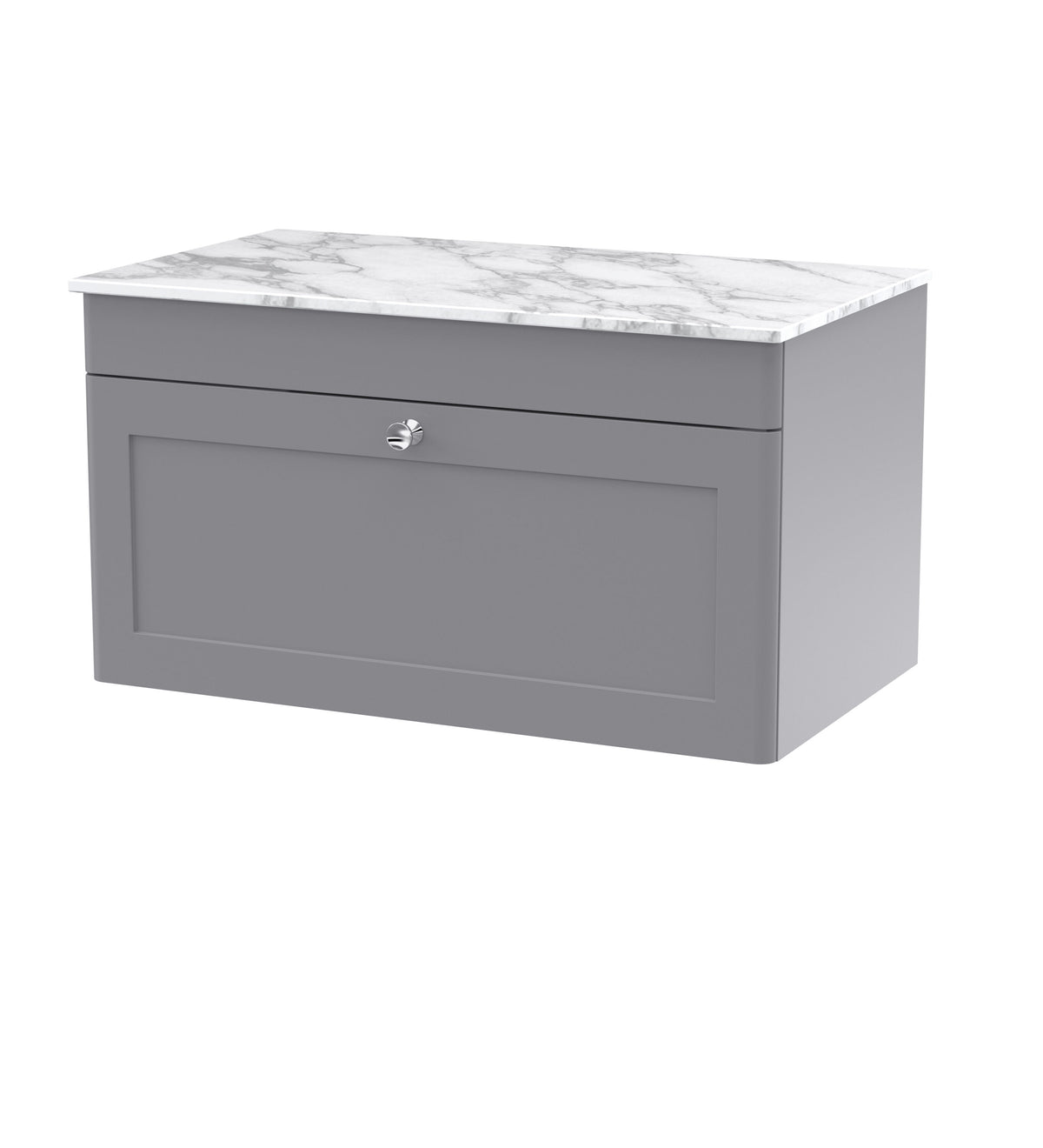 Modern Splash 800mm Satin Grey 1 Drawer Wall Hung Vanity Unit With Carrara Marble Worktop