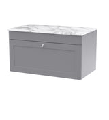 Modern Splash 800mm Satin Grey 1 Drawer Wall Hung Vanity Unit With Carrara Marble Worktop
