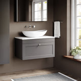 Modern Splash 800mm Satin Grey 1 Drawer Wall Hung Vanity Unit With Carrara Marble Worktop