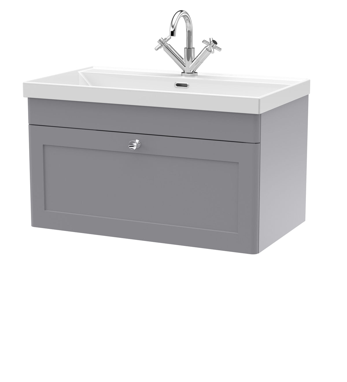 Modern Splash 800mm Satin Grey 1 Drawer Wall Hung Vanity Unit With 1 Tap Hole Thin Edge Basin