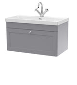 Modern Splash 800mm Satin Grey 1 Drawer Wall Hung Vanity Unit With 1 Tap Hole Thin Edge Basin
