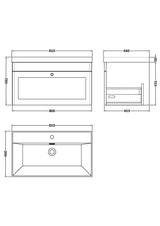 Modern Splash 800mm Satin Grey 1 Drawer Wall Hung Vanity Unit With 1 Tap Hole Thin Edge Basin