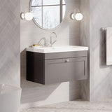 Modern Splash 800mm Satin Grey 1 Drawer Wall Hung Vanity Unit With 1 Tap Hole Thin Edge Basin
