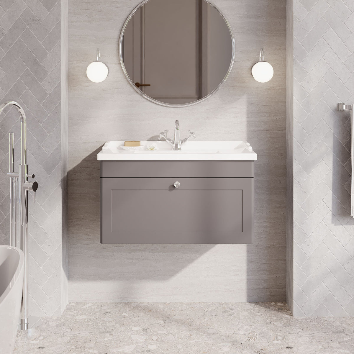 Modern Splash 800mm Satin Grey 1 Drawer Wall Hung Vanity Unit With 1 Tap Hole Basin