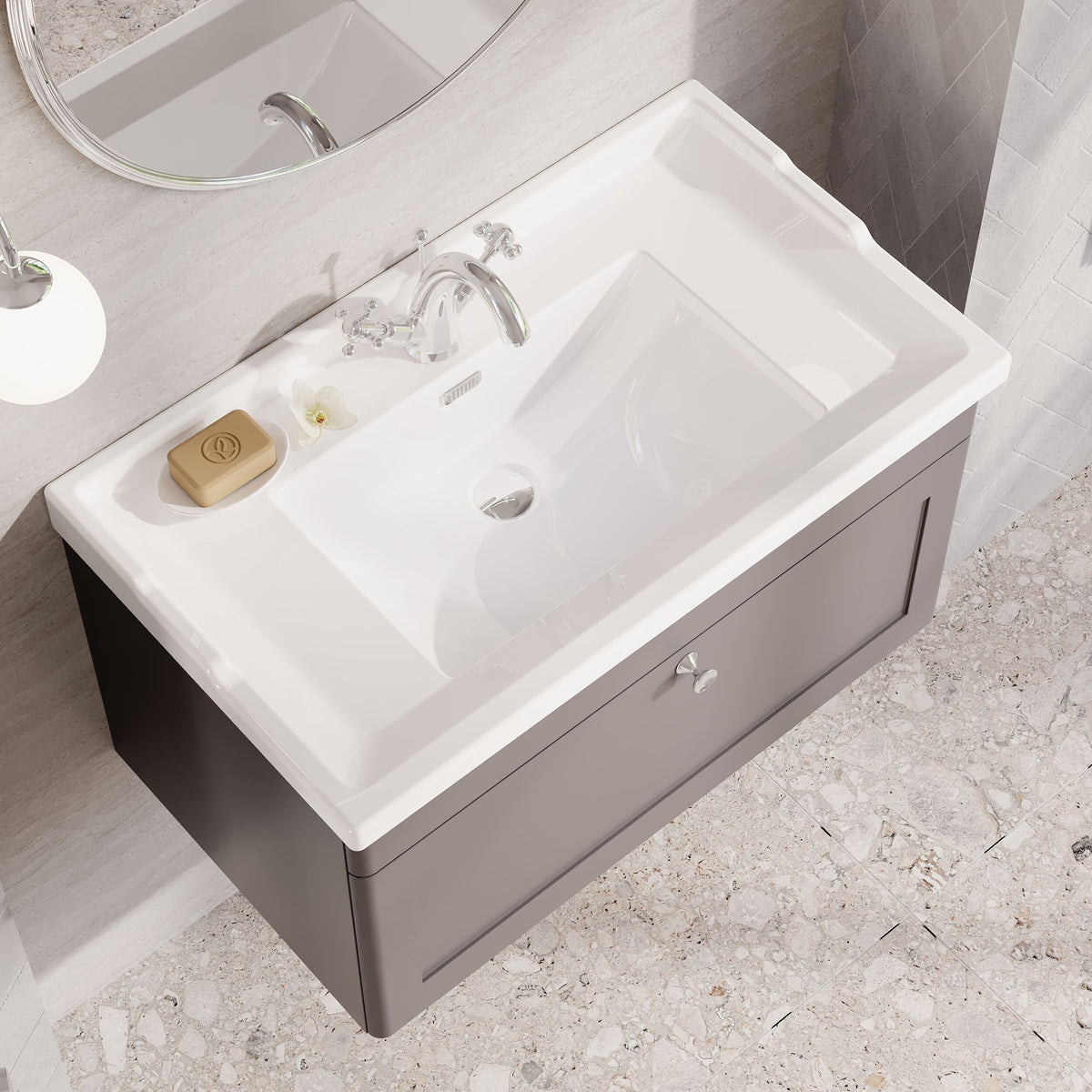 Modern Splash 800mm Satin Grey 1 Drawer Wall Hung Vanity Unit With 1 Tap Hole Basin