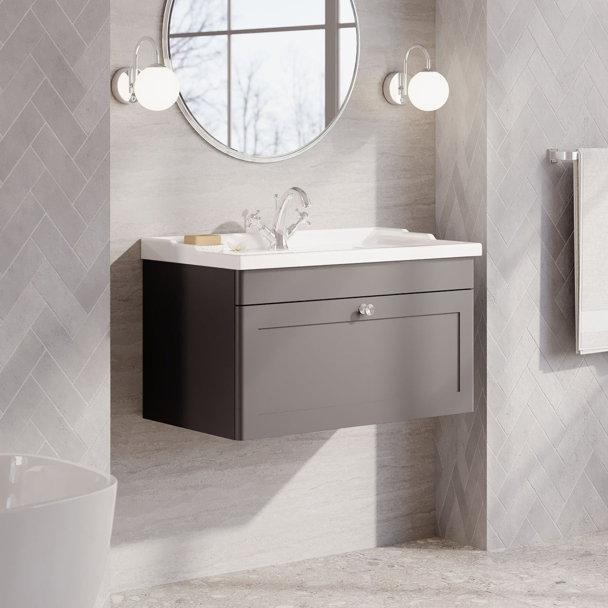 Modern Splash 800mm Satin Grey 1 Drawer Wall Hung Vanity Unit With 1 Tap Hole Basin