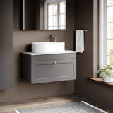 Modern Splash 800mm Satin Grey 1 Drawer Wall Hung Vanity Unit With Grey Marble Worktop