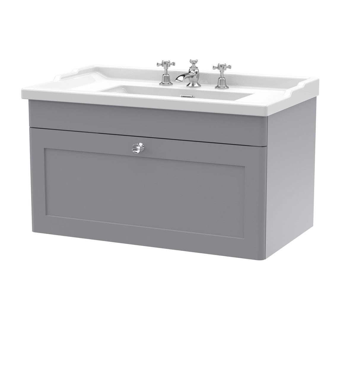 Modern Splash 800mm Satin Grey 1 Drawer Wall Hung Vanity Unit With 3 Tap Hole Basin