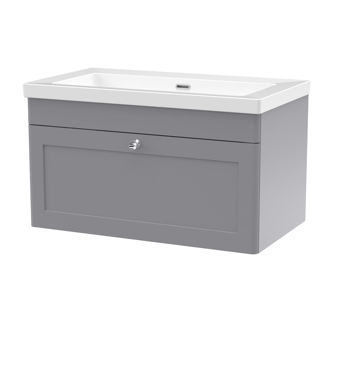 Modern Splash 800mm Satin Grey 1 Drawer Wall Hung Vanity Unit With Fireclay Basin
