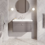 Modern Splash 800mm Satin Grey 1 Drawer Wall Hung Vanity Unit With 3 Tap Hole Fireclay Basin