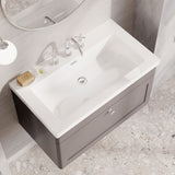 Modern Splash 800mm Satin Grey 1 Drawer Wall Hung Vanity Unit With 3 Tap Hole Fireclay Basin