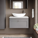 Modern Splash 800mm Satin Grey 1 Drawer  Wall Hung Vanity With White Marble Worktop