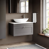 Modern Splash 800mm Satin Grey 1 Drawer  Wall Hung Vanity With White Marble Worktop