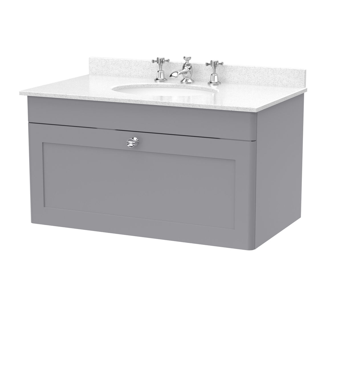 Modern Splash 800mm Satin Grey 1 Drawer Wall Hung Vanity Unit With 3 Tap Hole Marble Basin