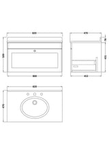 Modern Splash 800mm Satin Grey 1 Drawer Wall Hung Vanity Unit With 3 Tap Hole Marble Basin