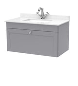 Modern Splash 800mm Satin Grey 1 Drawer Wall Hung Vanity Unit With 1 Tap Hole Marble Basin