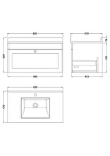 Modern Splash 800mm Satin Grey 1 Drawer Wall Hung Vanity Unit With 1 Tap Hole Marble Basin