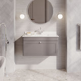 Modern Splash 800mm Satin Grey 1 Drawer Wall Hung Vanity Unit With 1 Tap Hole Marble Basin