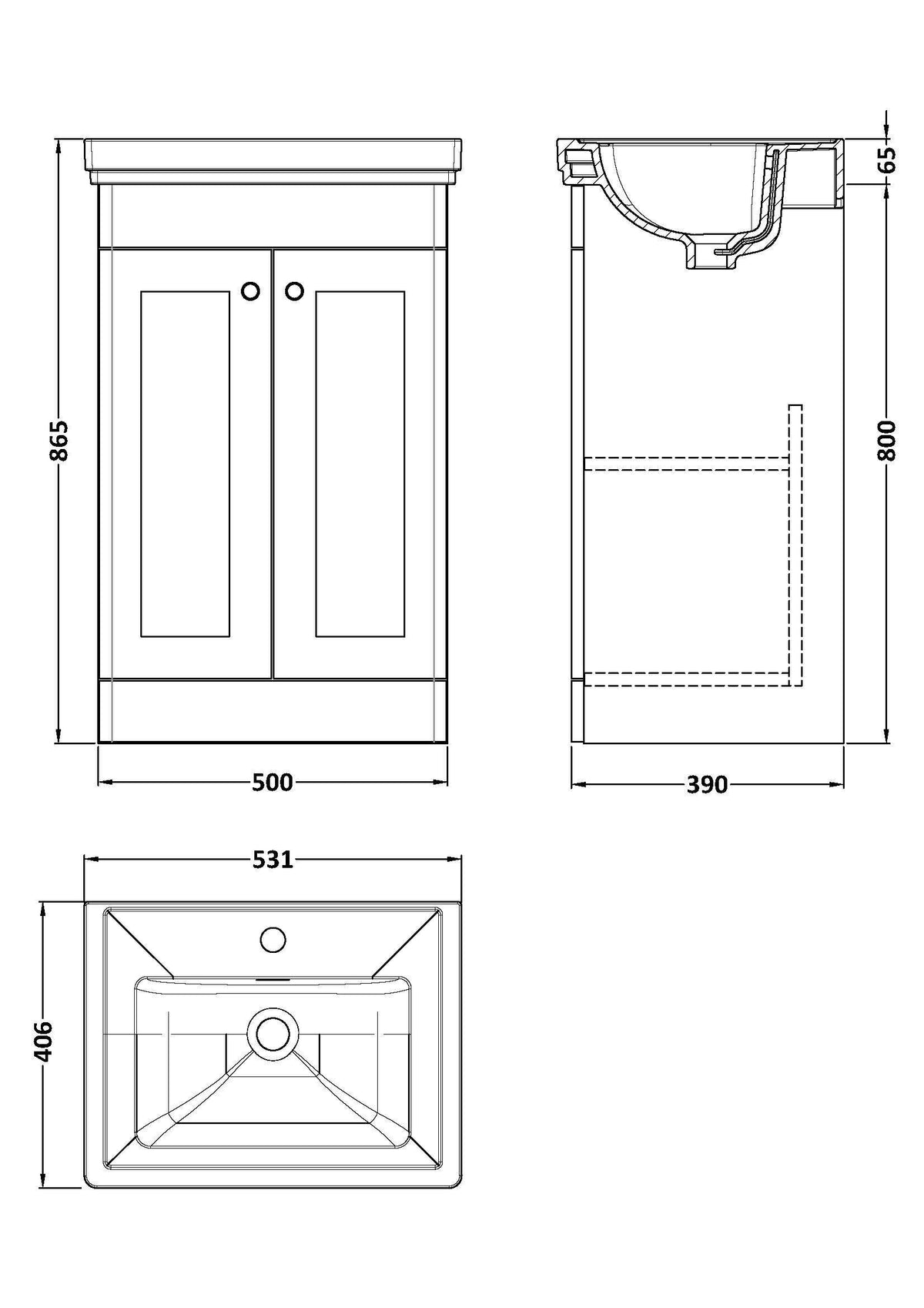 Modern Splash 500mm Satin Green 2 Door Floor Standing Vanity Unit With 1 Tap Hole Basin