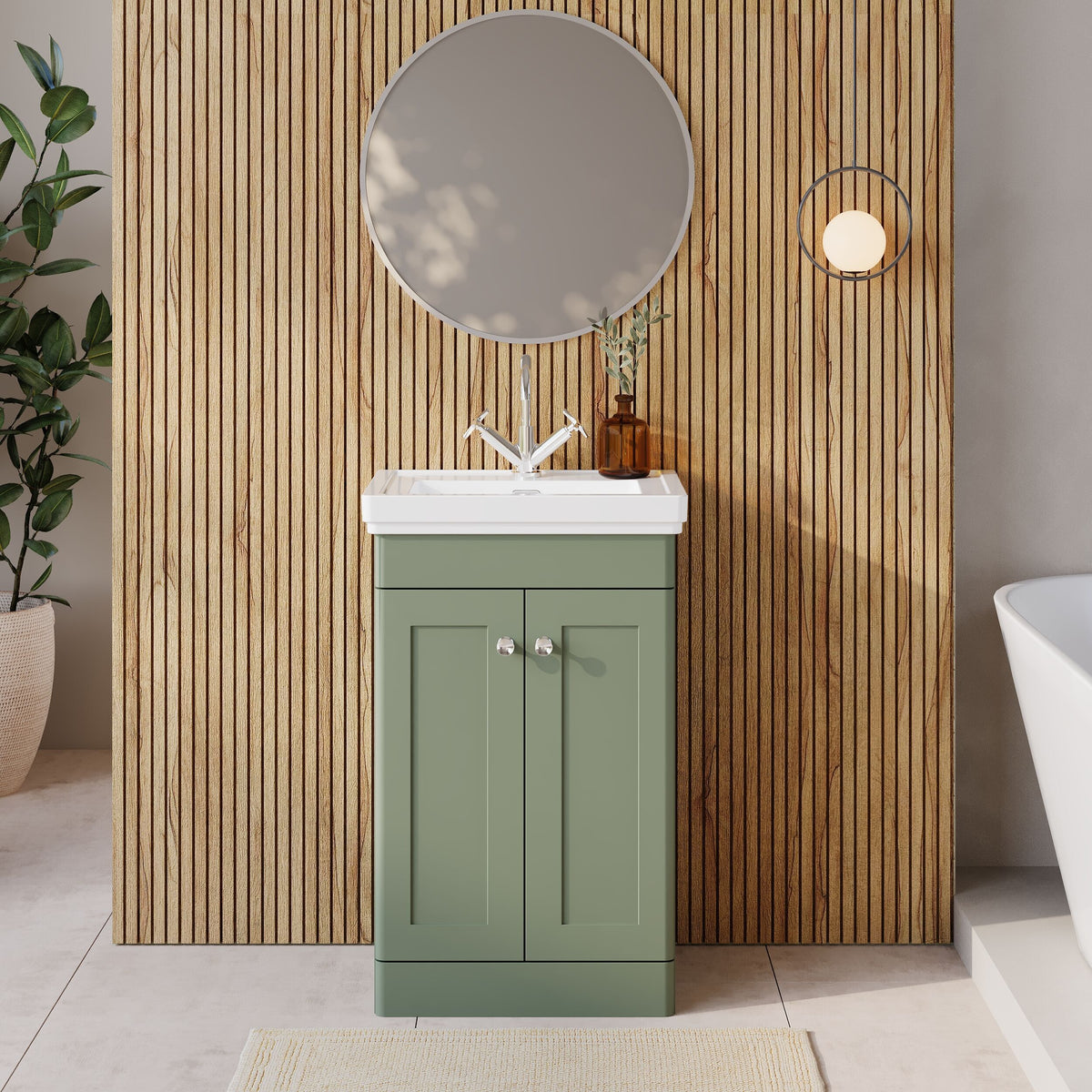 Modern Splash 500mm Satin Green 2 Door Floor Standing Vanity Unit With 1 Tap Hole Basin