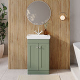Modern Splash 500mm Satin Green 2 Door Floor Standing Vanity Unit With 1 Tap Hole Basin