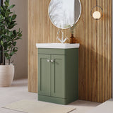 Modern Splash 500mm Satin Green 2 Door Floor Standing Vanity Unit With 1 Tap Hole Basin