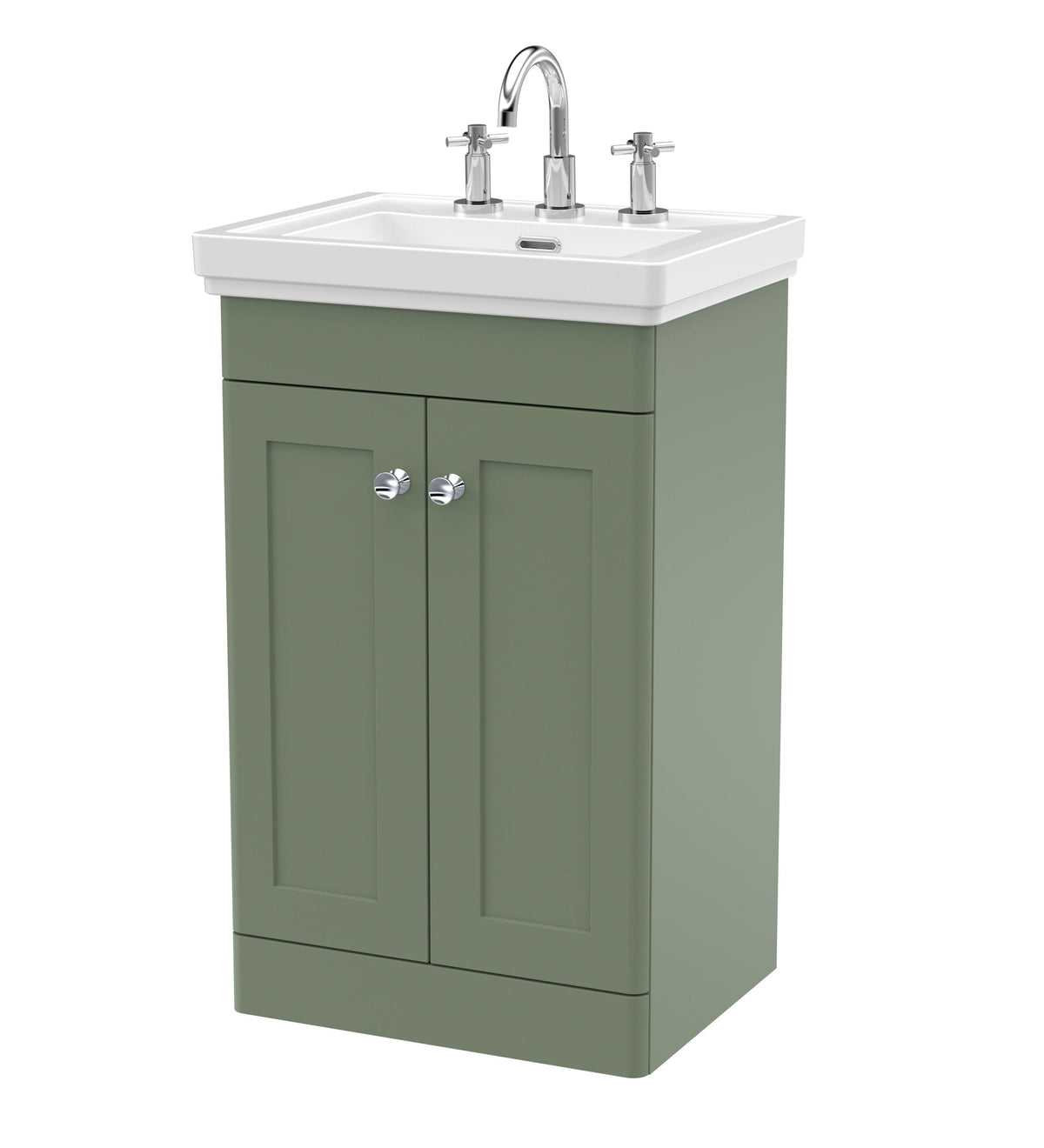 Modern Splash 500mm Satin Green 2 Door Floor Standing Vanity Unit With 3 Tap Hole Basin