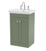 Modern Splash 500mm Satin Green 2 Door Floor Standing Vanity Unit With 3 Tap Hole Basin