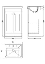 Modern Splash 500mm Satin Green 2 Door Floor Standing Vanity Unit With 3 Tap Hole Basin