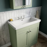 Modern Splash 500mm Satin Green 2 Door Floor Standing Vanity Unit With 3 Tap Hole Basin